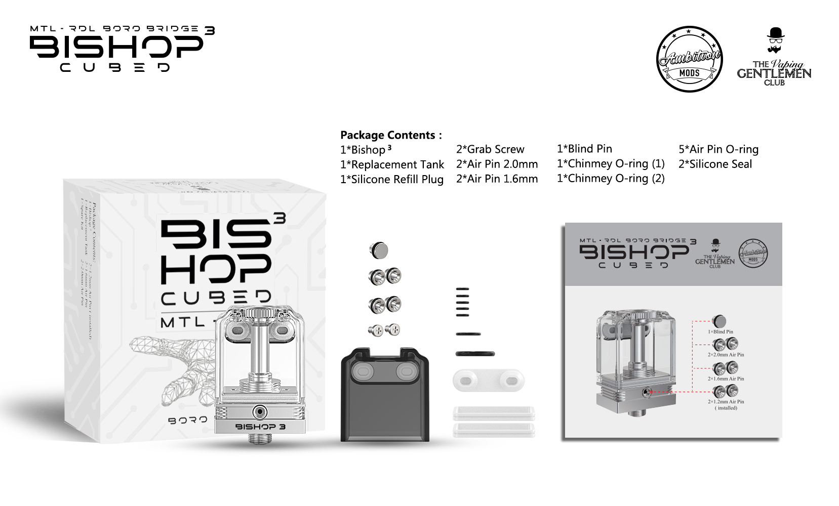 Bishop 3 Cubed Atomizzatore The Vaping Gentlemen Club 2 Incluso nella confezione